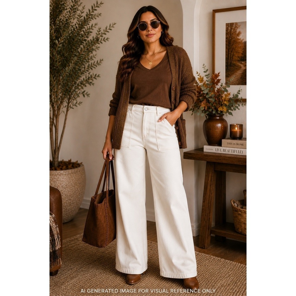 Wide Leg Utility Trousers Womens Size 18 Ivory High Rise New - Picture 11 of 11